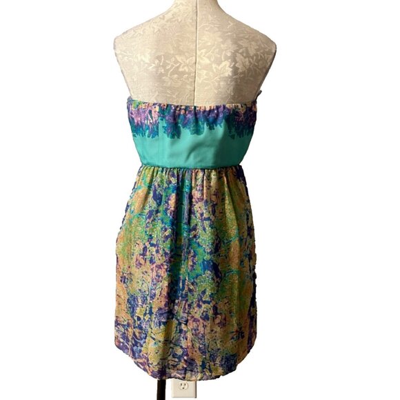 Anthropologie TIBI Dress 8 Silk Green Blue Yellow Strapless W Bra Summer - Picture 3 of 5